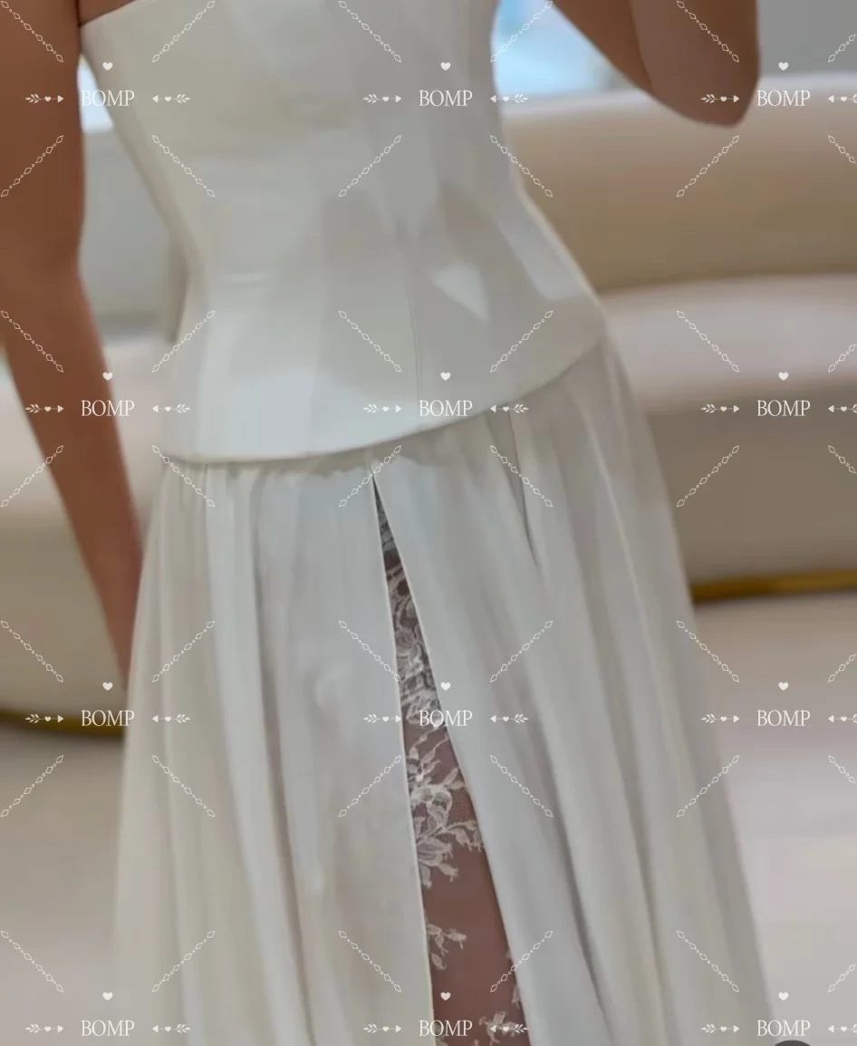 فستان BOMP كلاسيكي لحفلات الزفاف بدون حمالات مشد جانبي بفتحة عالية مع دانتيل على شكل حرف a فساتين سهرة مخصصة فيستدو دي نوفيا 2026 #4