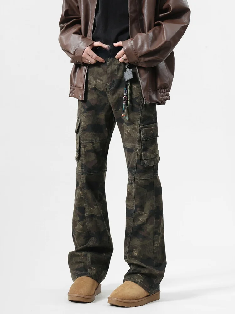 

Американские камуфляжные рабочие брюки для мужчин, весенне-осенние, прямые, слегка расклешенные, повседневные, длинные
