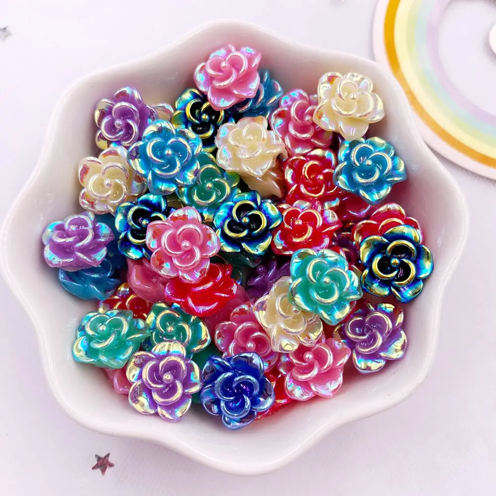 50pcs AB Resin Cute Colorful 12mm Flower  Gem Flatback Applique Wedding Scrapbook DIY Hair Bow Craft Supplie Craft SL704