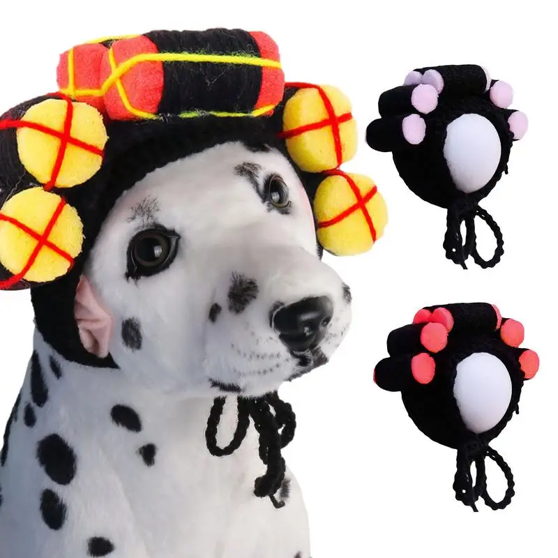 Dog Hair Costume Cosplay Wigs Warm Soft Pet Dog Winter Hat Party Accessories Funny Pet Cat Knitting Hat For Cats Dogs Puppy