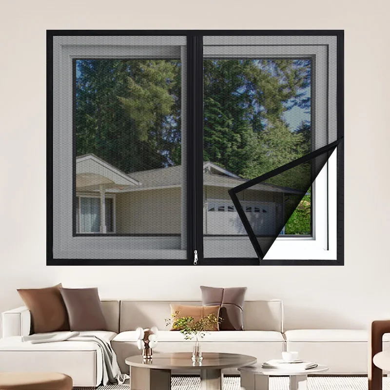 

Black window mesh lightning lock double zipper design for home doors and windows, mosquito and fly proof window screen.