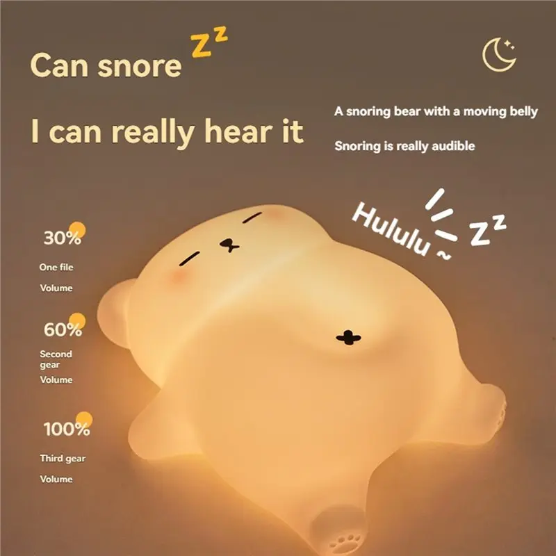 ABVC Big White Bear Sleep Lamp Silicone Night Light USB Rechargeable 3 Brightness Levels Timer Cute Snoring - view 3