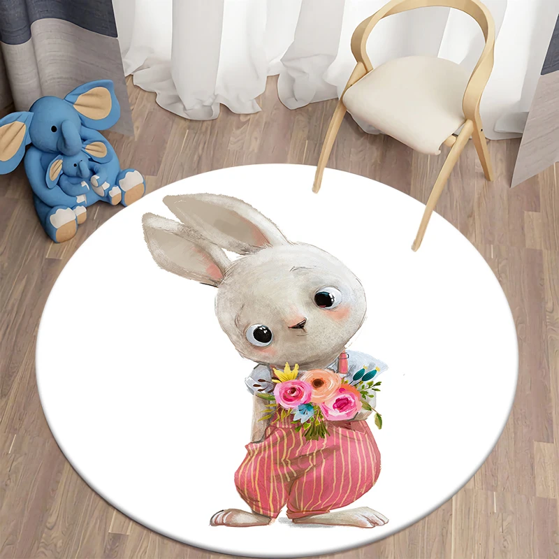 Cartoon rabbit print rug round  living room floor mats children's    Mode