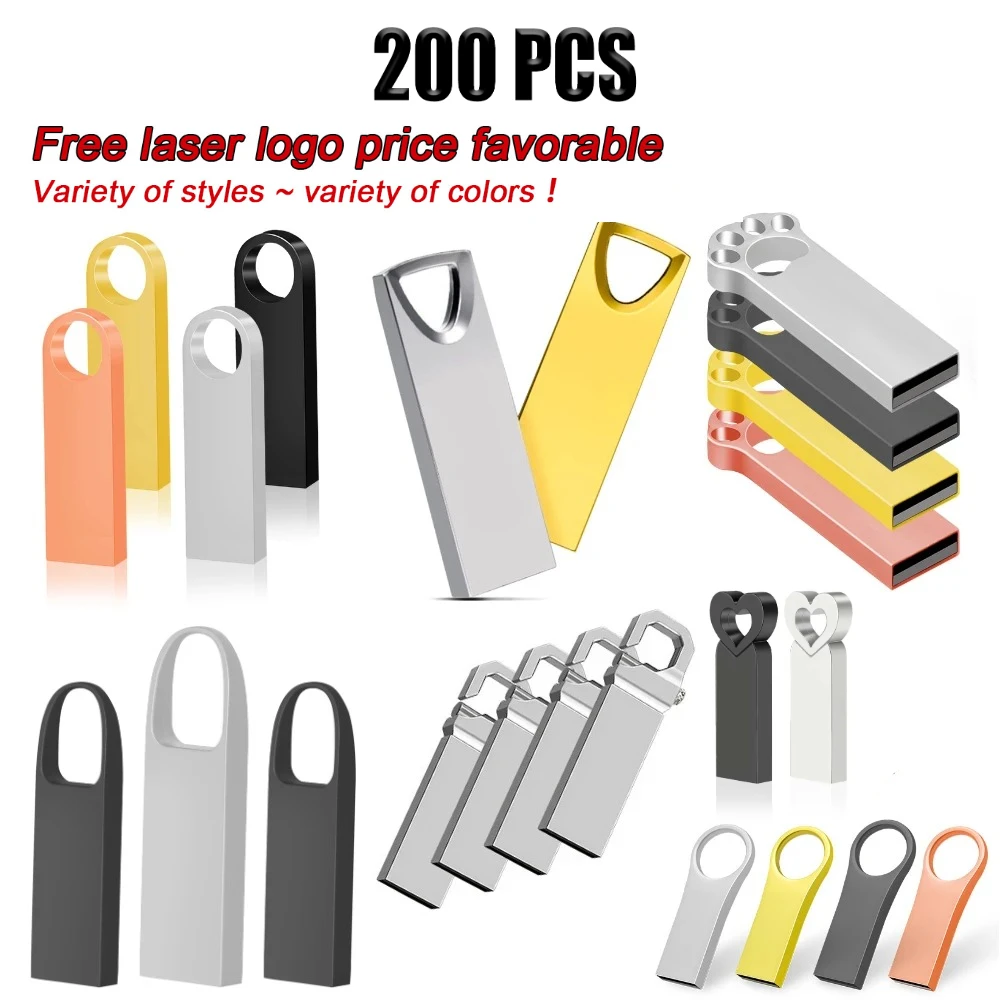 200PCS Custom LOGO USB 2.0 Flash Drive 128GB 64GB 32GB High speed Pen drive 2GB 4GB 8GB 16GB Memory stick Creative gift U disk