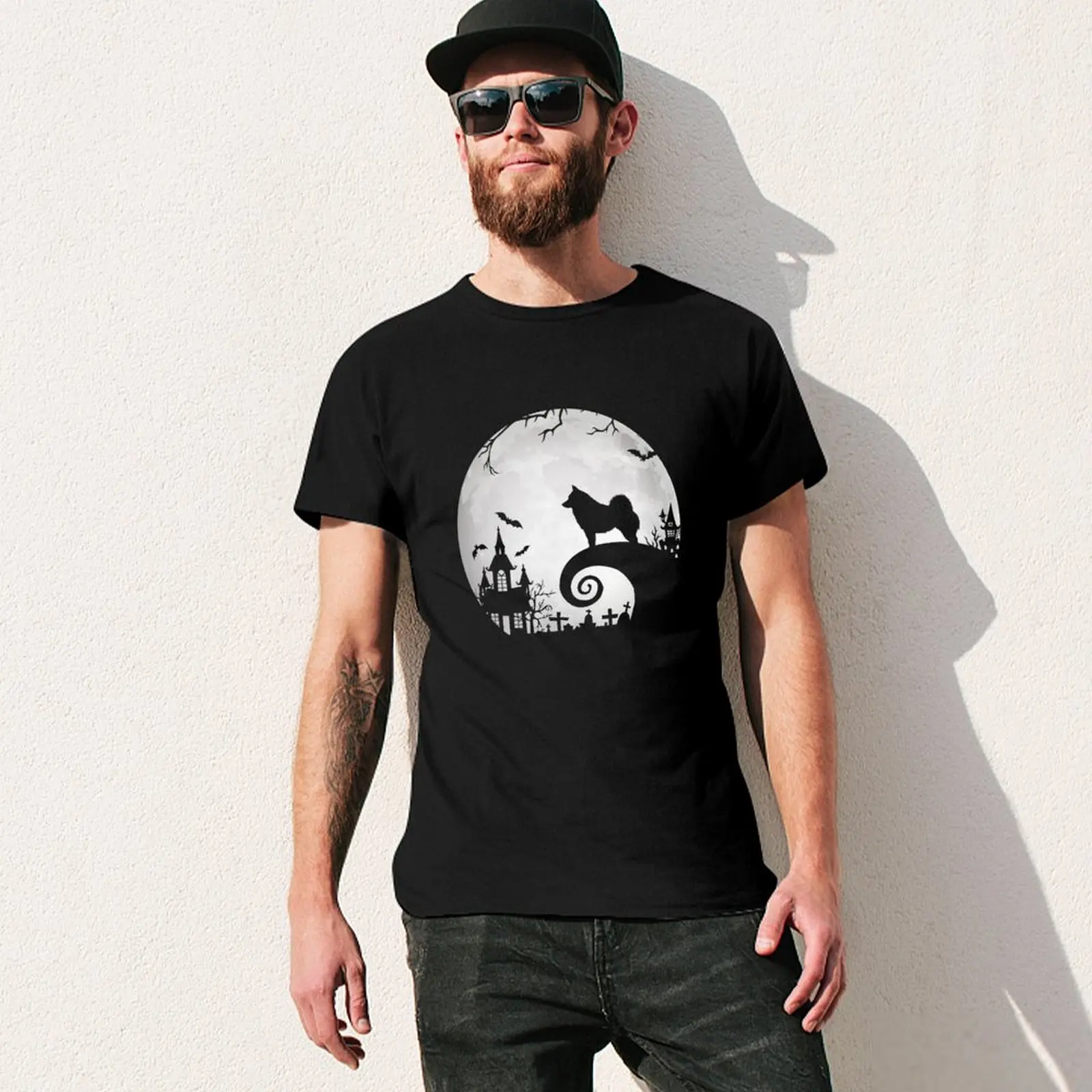 Schipperke Dog And Moon Halloween Funny Costume Schipperke Dog Lover T-Shirt oversizeds luxury clothes men