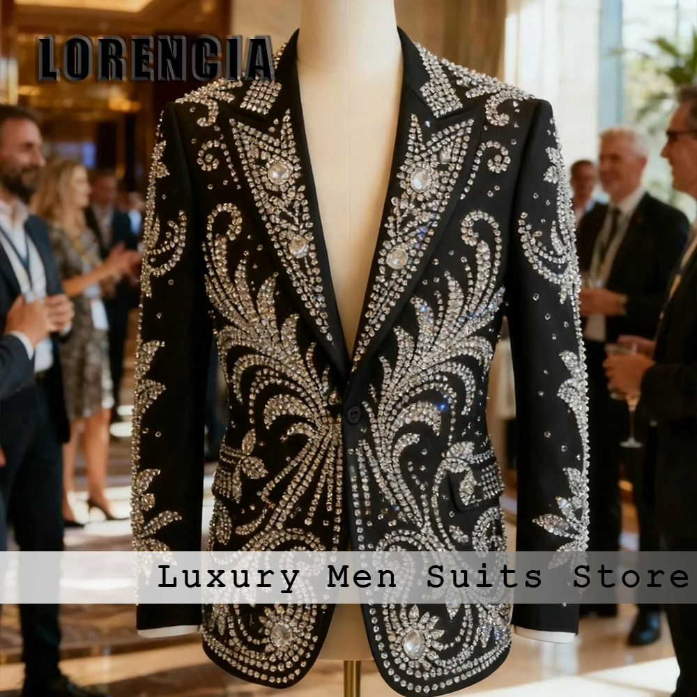 

Мужские костюмы с блестками и бриллиантами, комплект из 2 предметов, однобортный смокинг для свадебной вечеринки, жениха, комплект 2025 года, блейзер на заказ, брюки, халат mariage femme