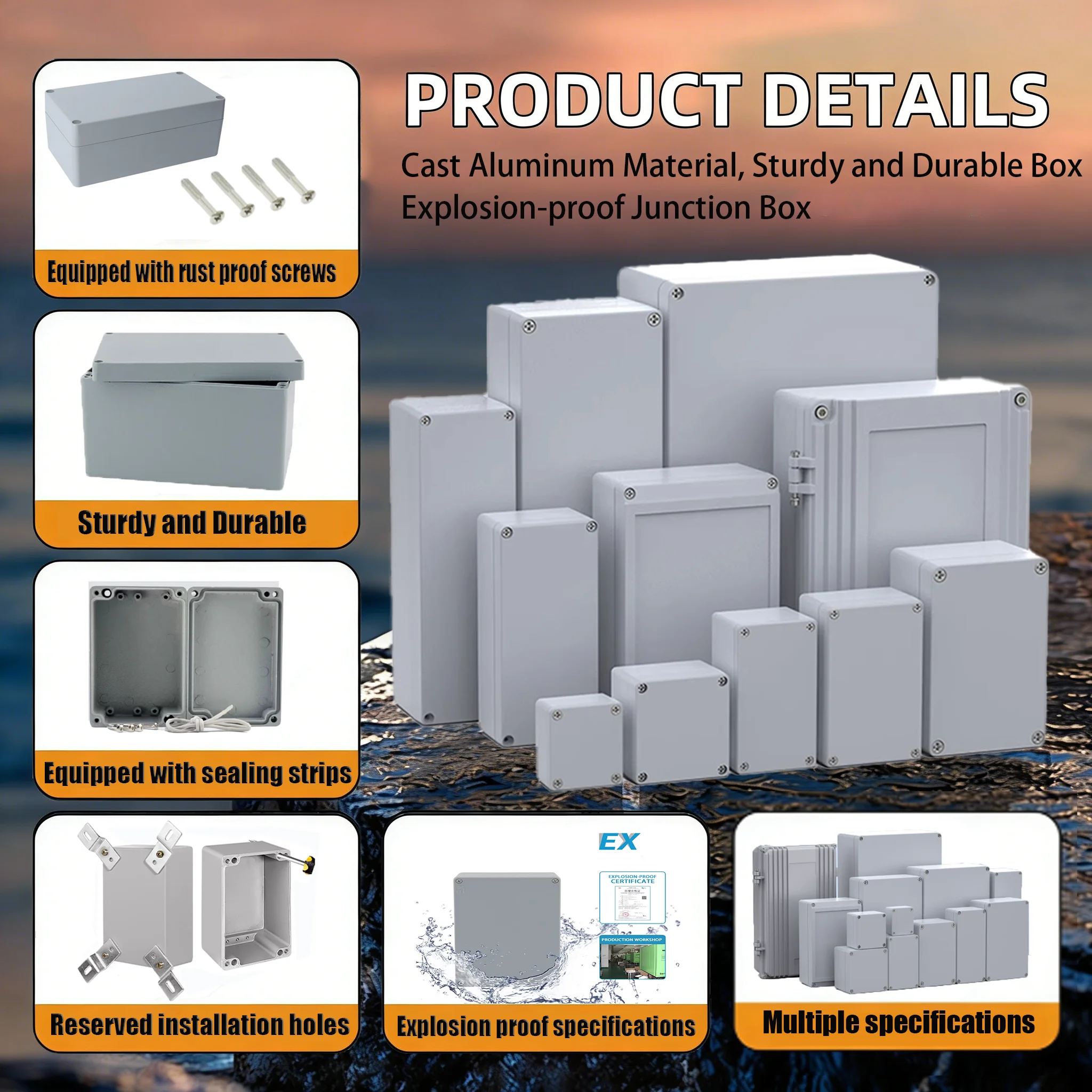 IP67 Outdoor Waterproof Enclosure Cast Aluminum Box Case Engineering Project Customize Explosion-proof Sealed Electronic Box