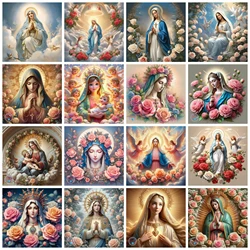 AZQSD Diamond Embroidery 5d Virgin Mary Mosaic Home Decor Icon Rose Diamond Painting New Portrait Religious Rhinestones