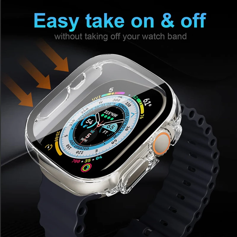 Tempered Glass+Cover For Apple Watch Ultra Case 49mm band smartwatch PC Bumper Screen Protector cases iwatch series Accessories