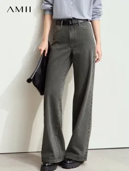 Amii Minimalism Denim Pants for Women 2024 Autumn New Basic Retro Cotton Floor-length Jeans Loose Female Wide-leg Pants 12443226