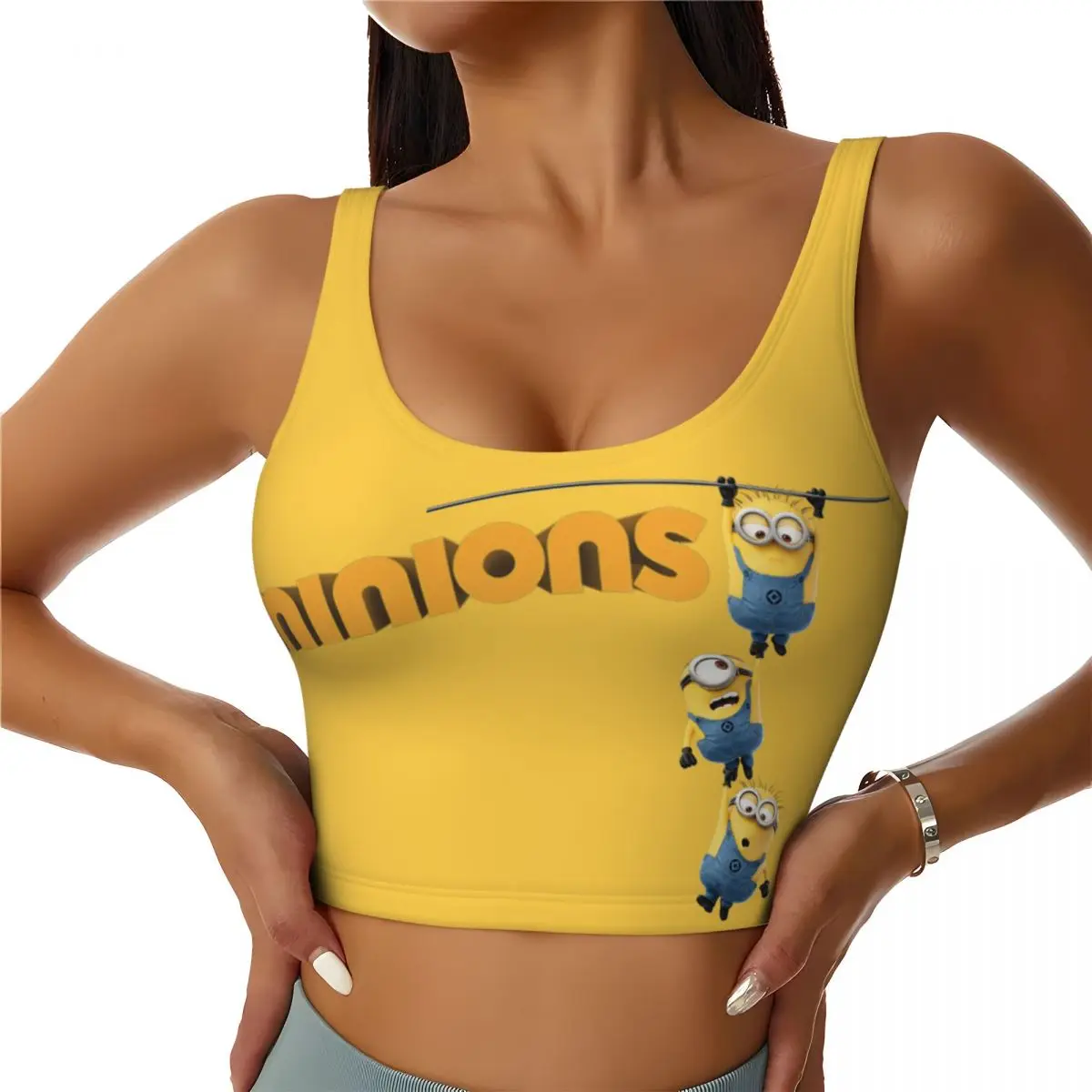 Custom High Impact Cute Minions Cartoon Sports Bra Women's Gym Workout Yoga Crop Top