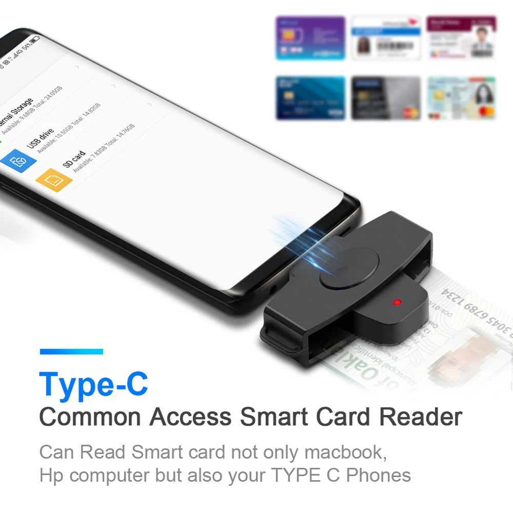 USB C Smart Card Reader Sim Cloner Type C Adapter for dine dni Citizen ID Bank EMV SD IC Card ID Card Reader for Mac/Android OS