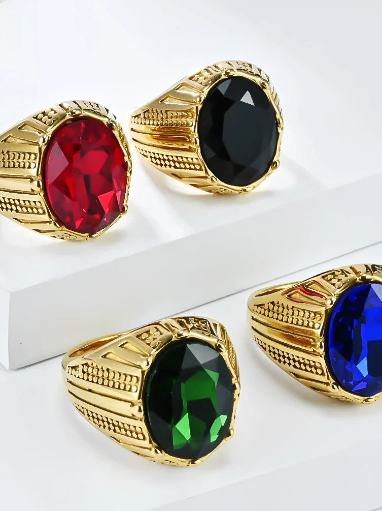 

Luxury Large Size 13 Stainless Steel Embedded Gem Ring for Men Unique High-End Feeling Finger Ring Jewelry Fashion Accessories