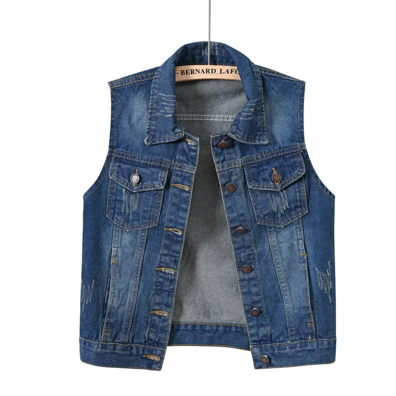 

Womens Buttoned Washed Denim Jacket Sleeveless Crop Vest Soild Color Lapel Button Pocket Ladies Vest Coats Casual Style Vest Top