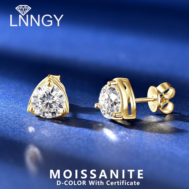 

Lnngy Brilliant 6.5MM Moissanite Earrings Certified 925 Sterling Silver Triangle Shape Stud Earring For Women 2026 Trend Jewelry