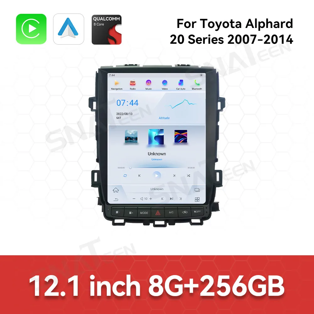 For Toyota Alphard 20 Series 2007-2014 12.1 Inch HD Large Screen Android 13 CarPlay GPS Navigation Multifunction Car Radio