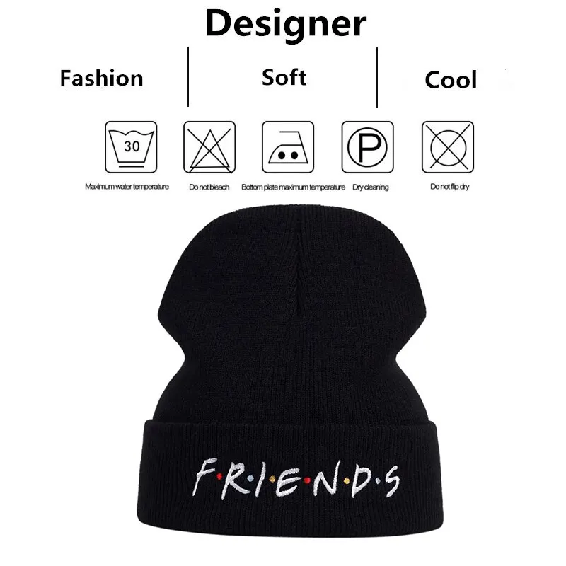 Unisex FRIEND wyszywane litery czapki jesienno-zimowa ciepła czapka czapka biodrowa czapka typu beanie czapki dla kobiet mężczyzn