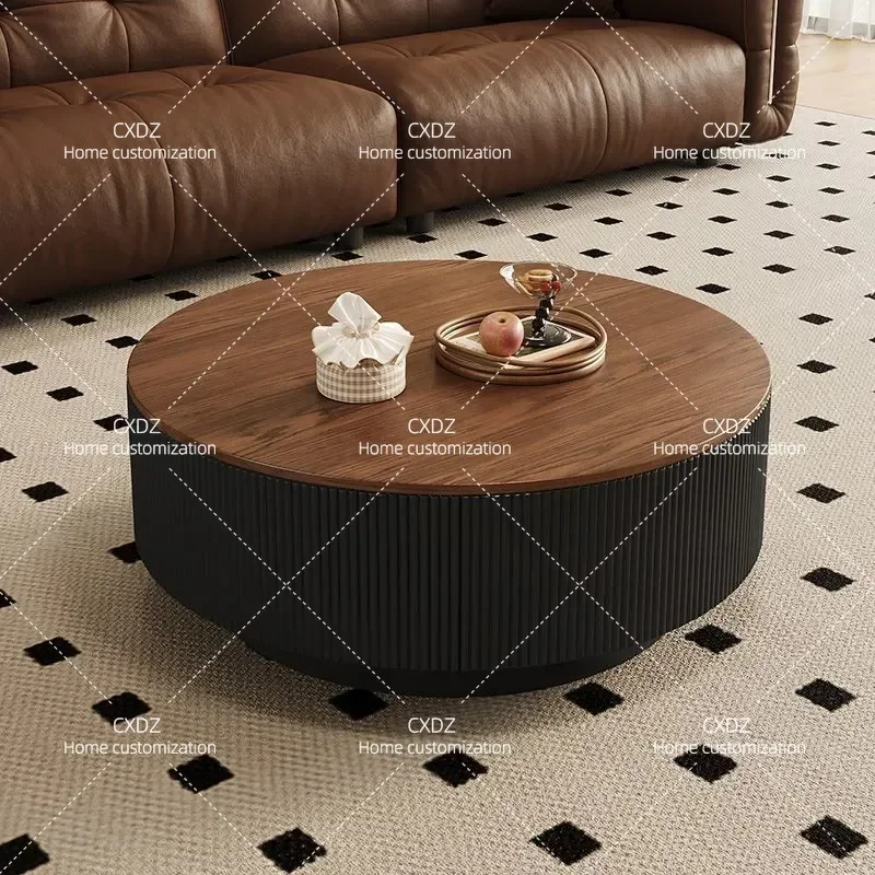 Medieval Style Rock Slab Round Coffee Table Modern Light Luxury Simple Ancient Walnut Living Room Home Furniture