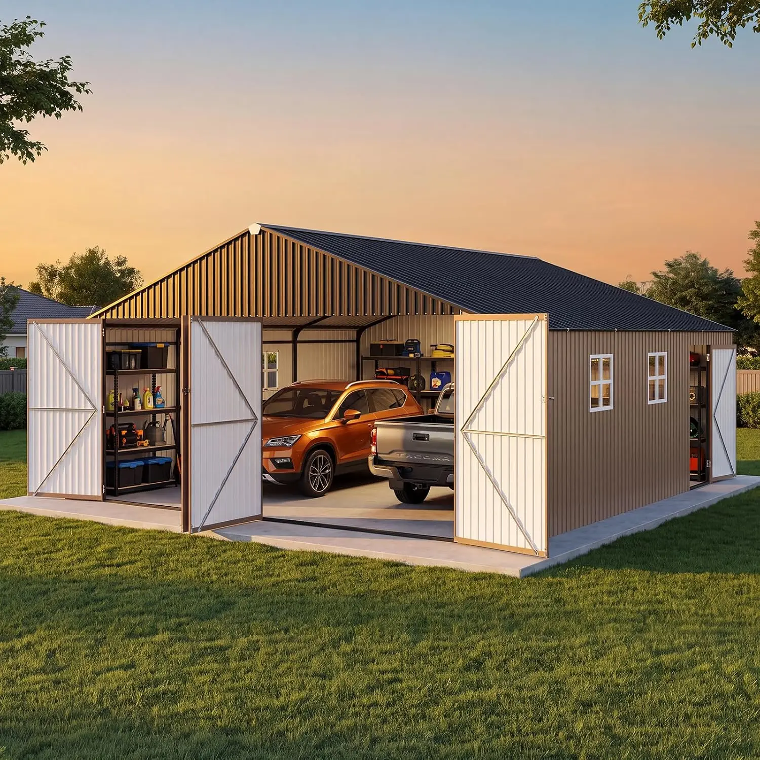 20x20x10FT Large Metal Outdoor Storage Shed Garage Carport, Customized