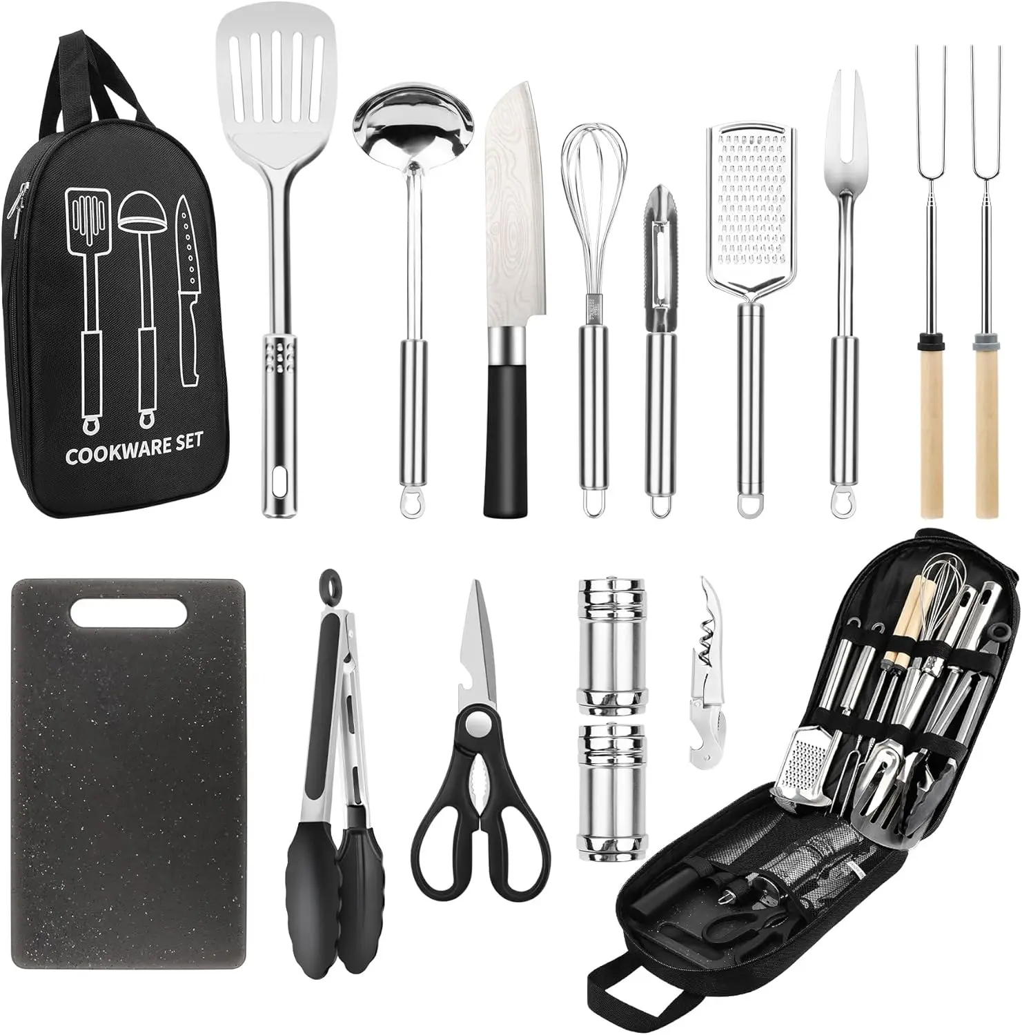 

Portable Camping Cookware Set, Stainless Steel BBQ Grill Tools for Outdoor Travel Picnic