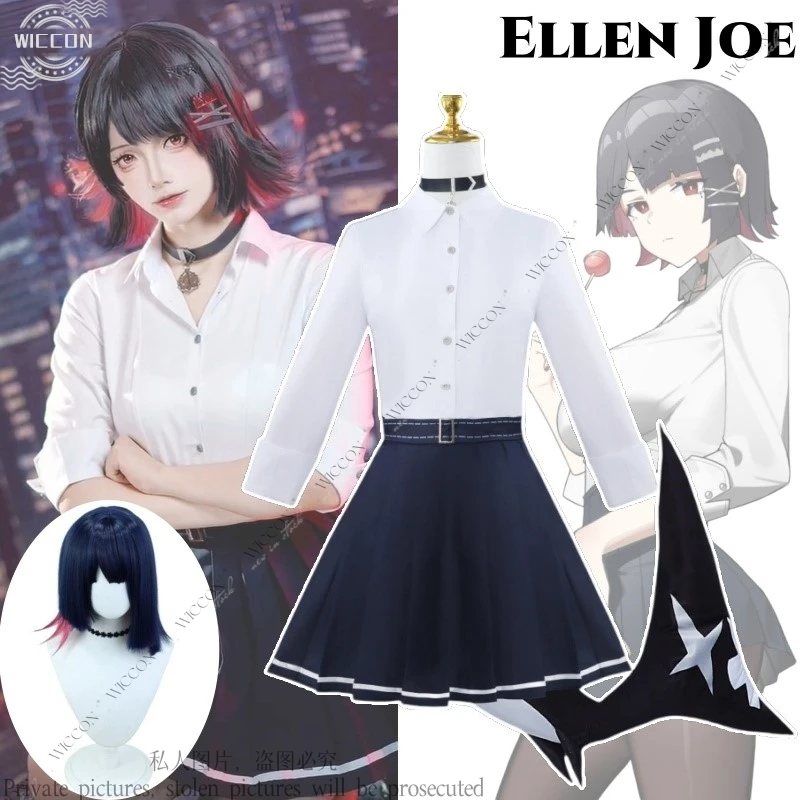 

Ellen Joe Cosplay Costume Wig Tail JK School Uniform Daily Outfit Shark Tail Role Play Comic-Con Shirt Skirt Halloween Party