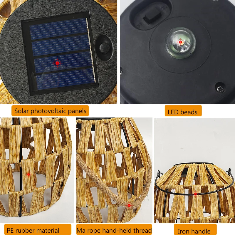 Solar Lanterns Outdoor Hanging Light PE Rattan Garden Lantern Pathway Light Auto On/Off for Garden Yard Patio Porch Lawn Pathway