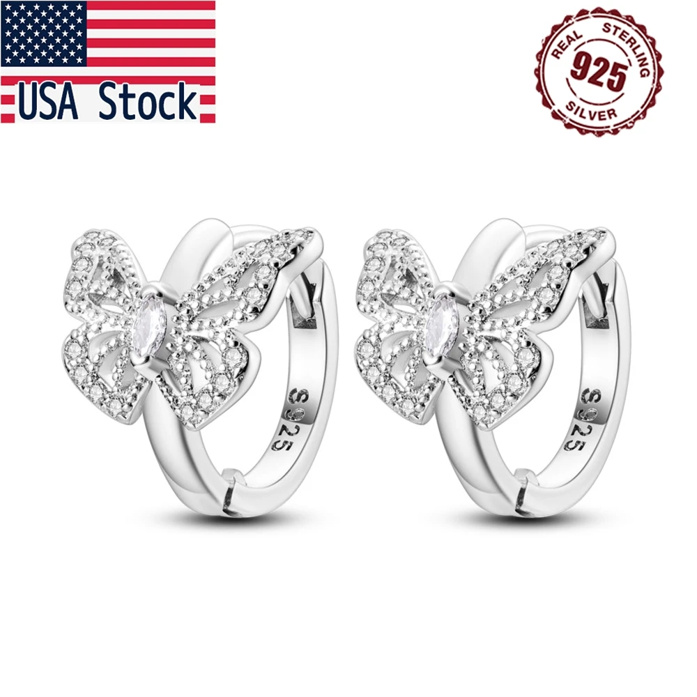 

Orstarry 925 Sterling Silver Sparkling Butterfly Insect Earrings Hoop Earrings For Women Jewelry Original Party Trendy Gifts