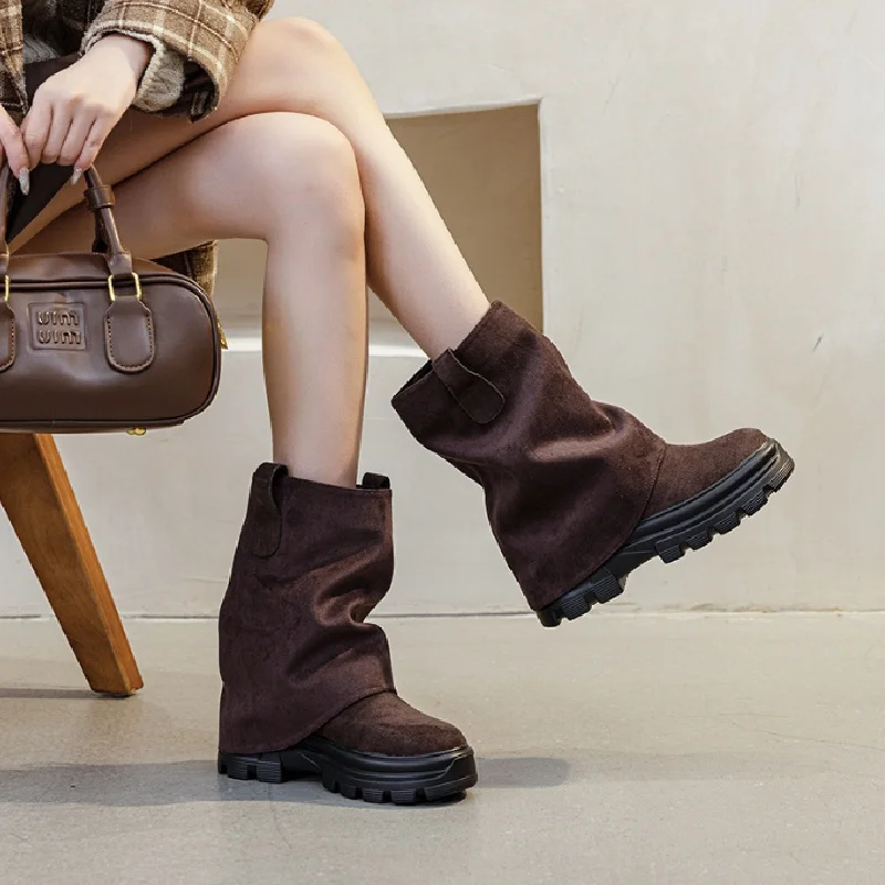 8 سنتيمتر النساء حذاء من الجلد ستوكات الجلود كعب منصة الأحذية مكتنزة الجوارب أحذية الانزلاق على أحذية رياضية بوتاس الخريف #6