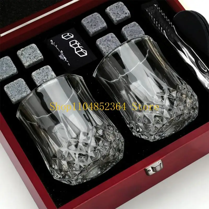

652F Elegant Whiskeys Drinking Rock With Premium Tumblers Glasses Barwares Set