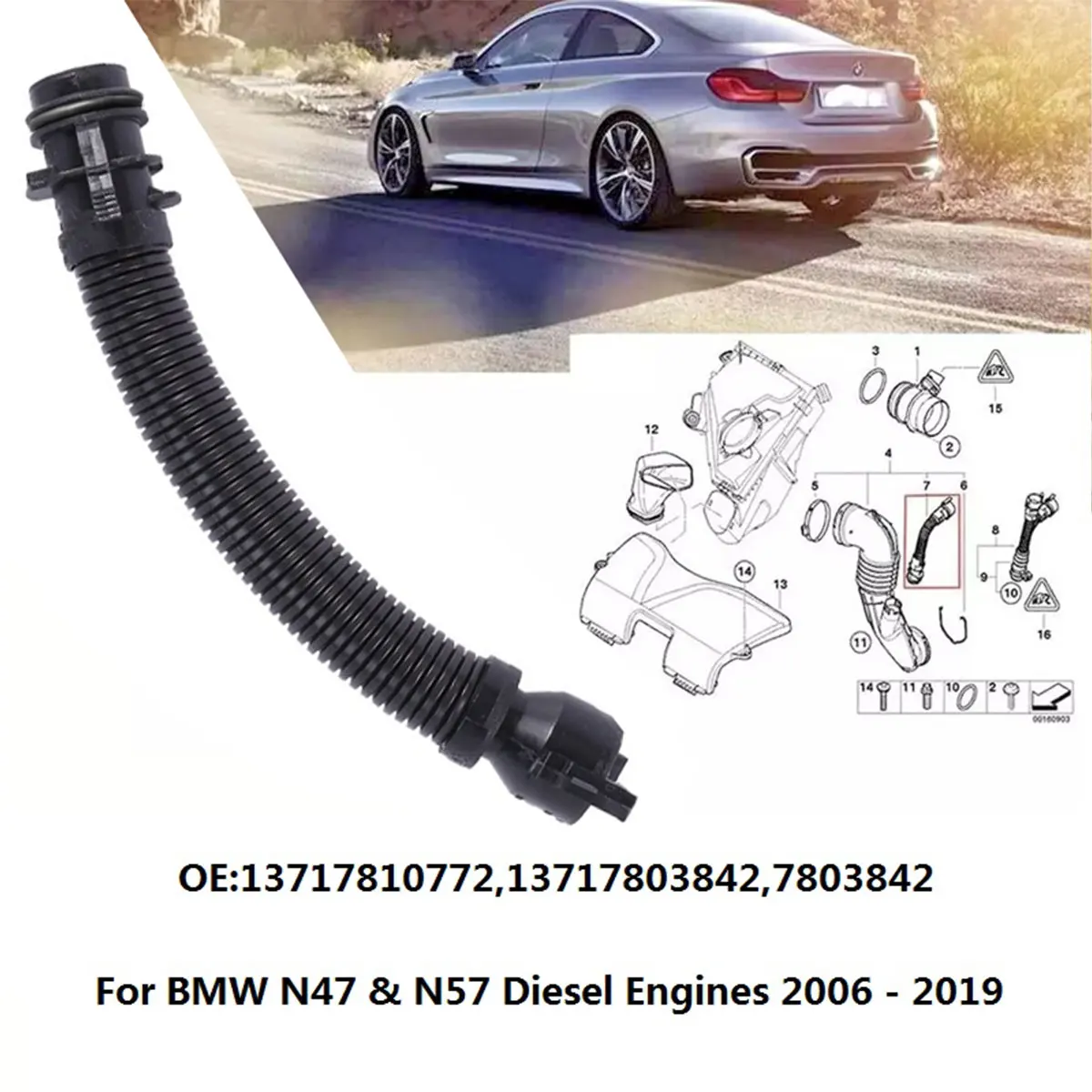 

Air Filter Intake Breather Pipe For BMW N47 & N57 Diesel Engines 2006 2007 2008 2009 2010-2019 13717810772 13717803842 7803842