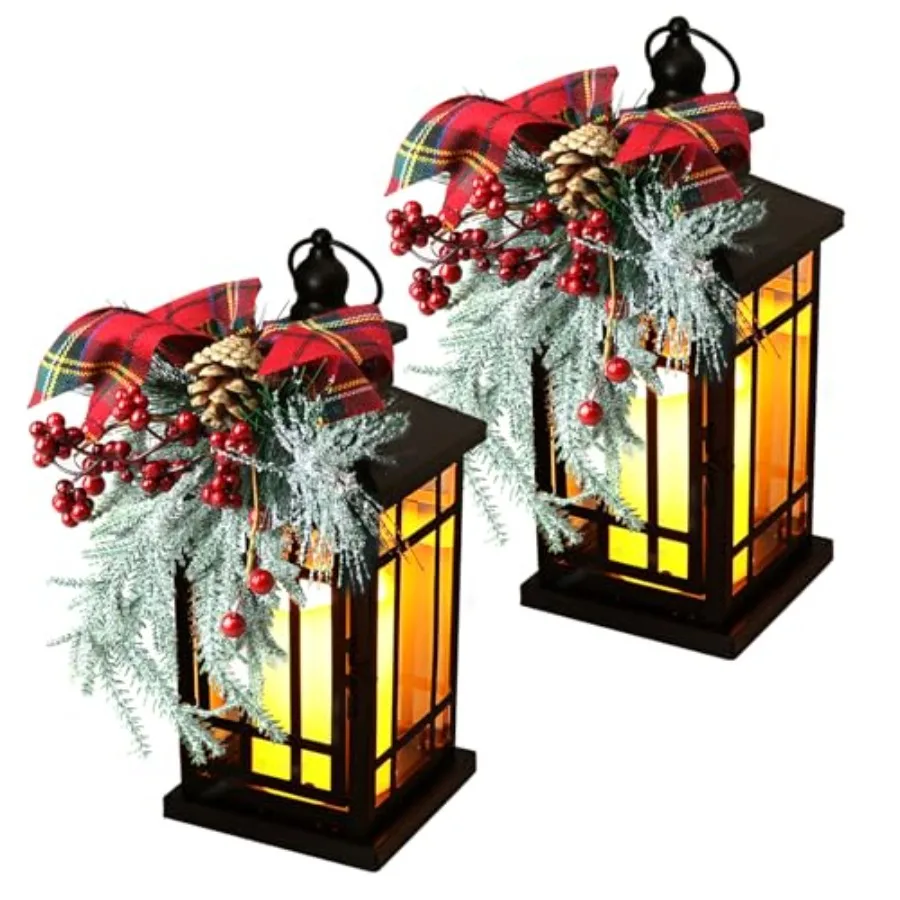 

2Packs Christmas Candle Lantern14 Inch Garden Flashing Candle Light Decorative Hanging Lantern for Indoor Home Tables and Firep