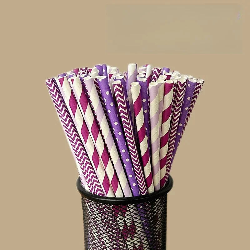 100pcs Eco-Friendly Biodegradable Striped & Colored Paper Straws for Cocktails, Creative Christmas & Party Supplies