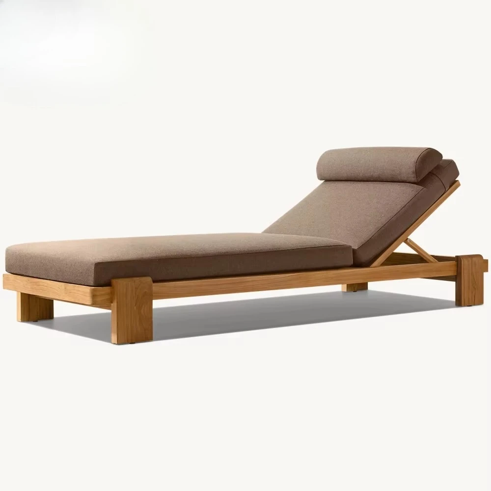 Hot Sale Outdoor Solid Wood Waterproof Pool Lounge Chair Garden Patio Daybed Teak Wood Sun Lounger for Hotel for Villa