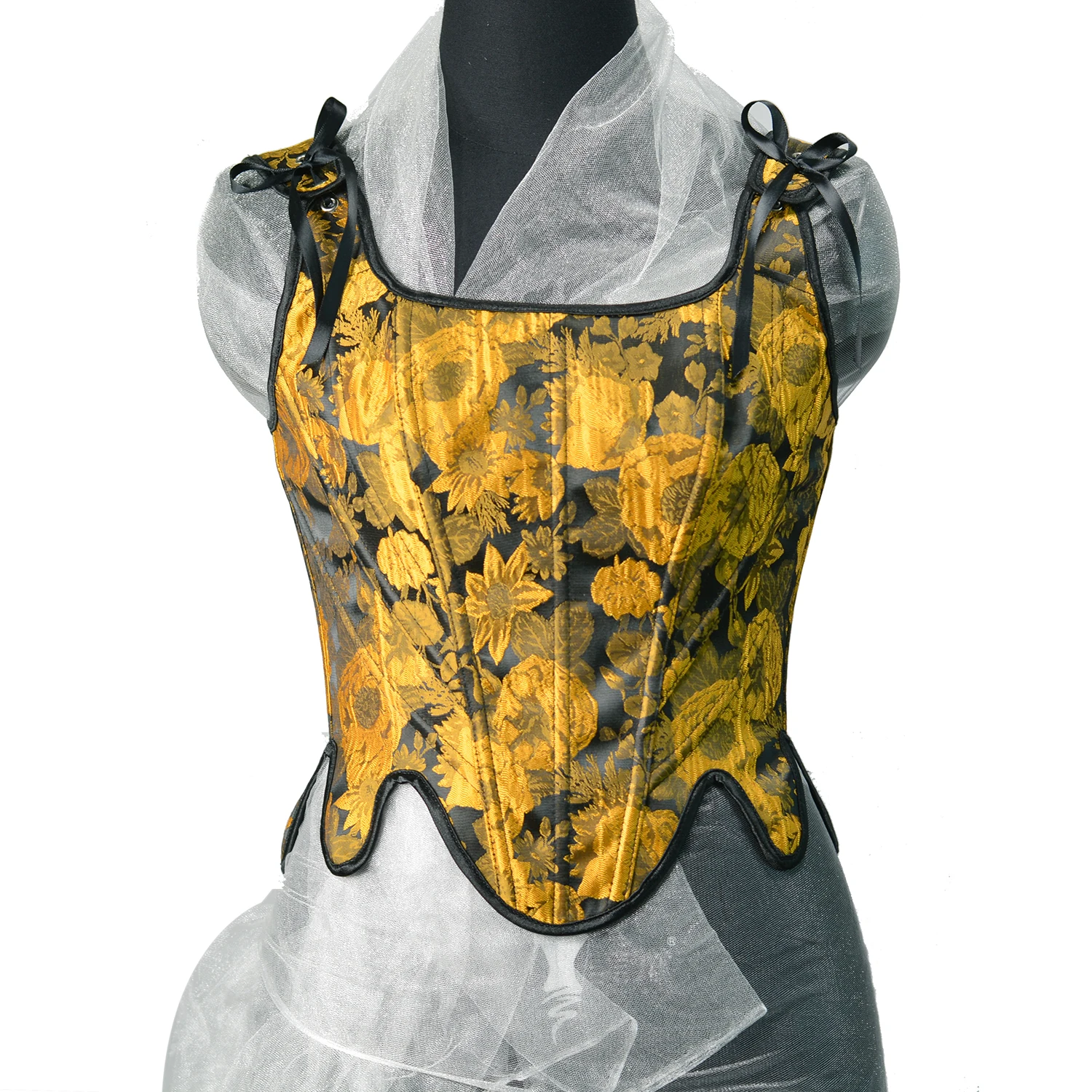 Women's Elastic Suspenders Embossed Sunflower Printed Tie Corset Bustier