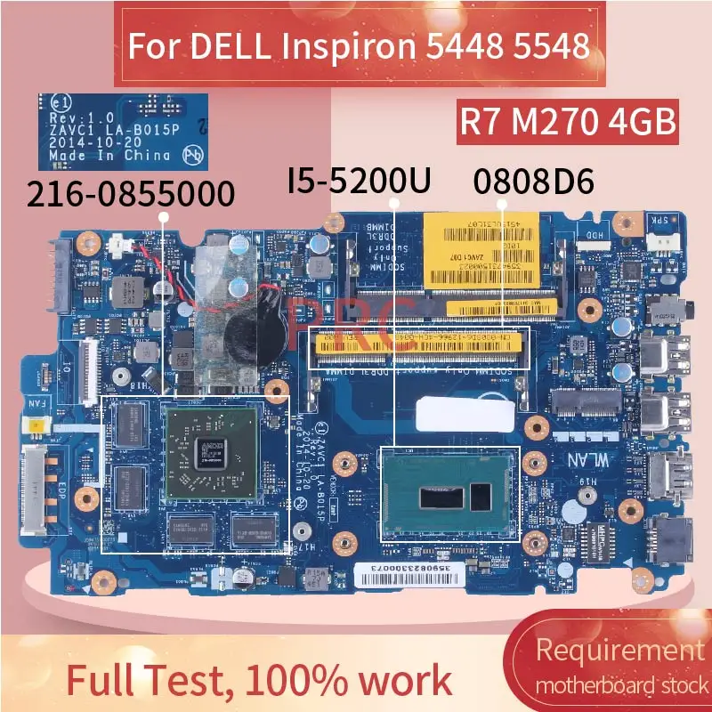 

5448 5548 For DELL Inspiron I5-5200U R7 M270 4GB Laptop Motherboard 0808D6 ZAVC1 LA-B015P Notebook Mainboard 216-0855000 SR2EY