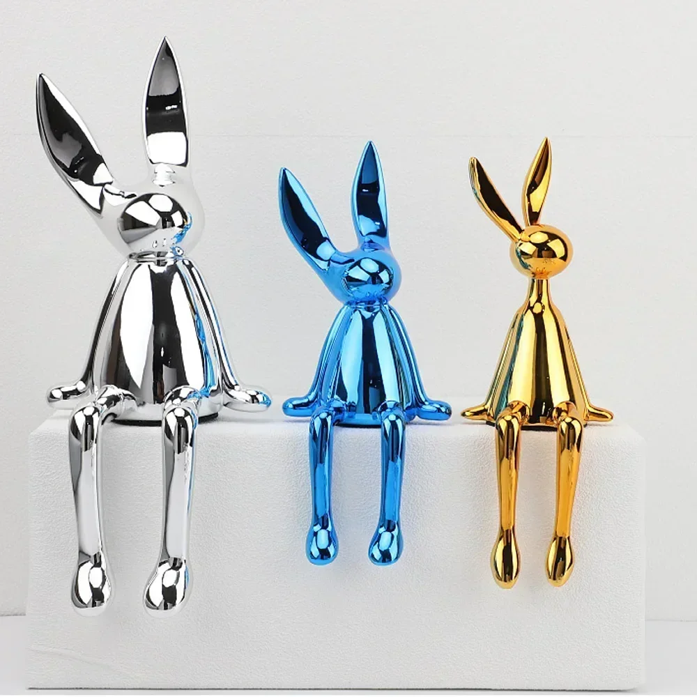 

Creative Rabbit Statue Ornament Nordic Living Room Rabbit Figurine Home Decoration Accessories Desktop Animal Sculpture