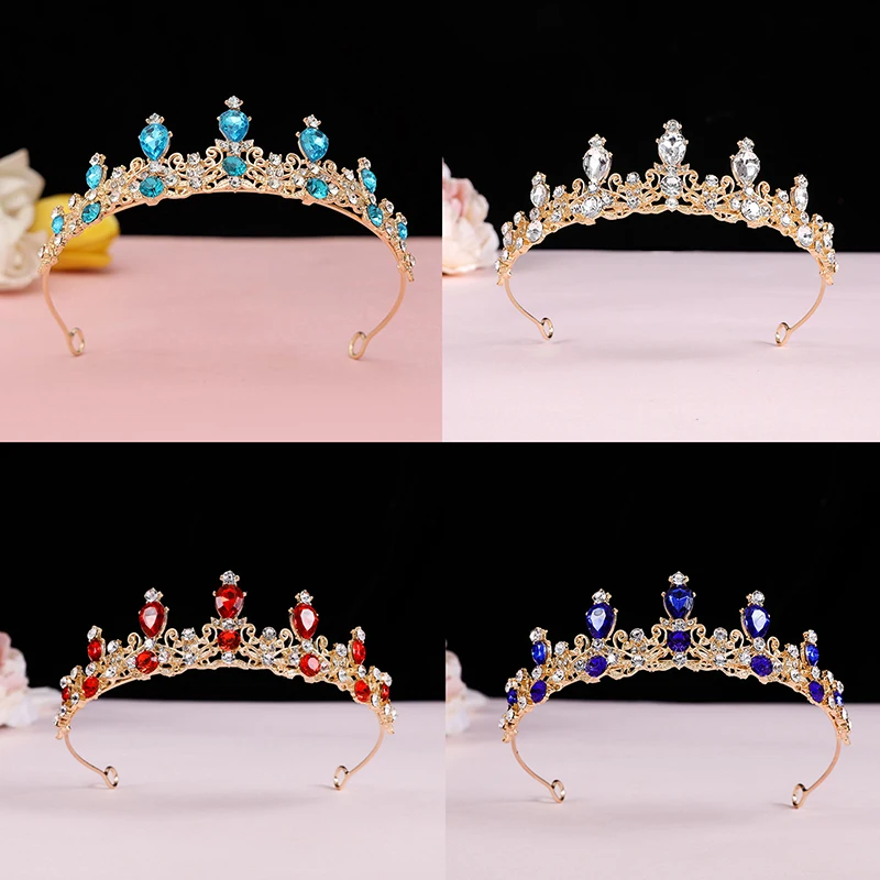 Elegant Colorful Crystal Tiara Crown Women Girls Party Wedding Princess Rhinestone Bridal Crown Hair Jewelry