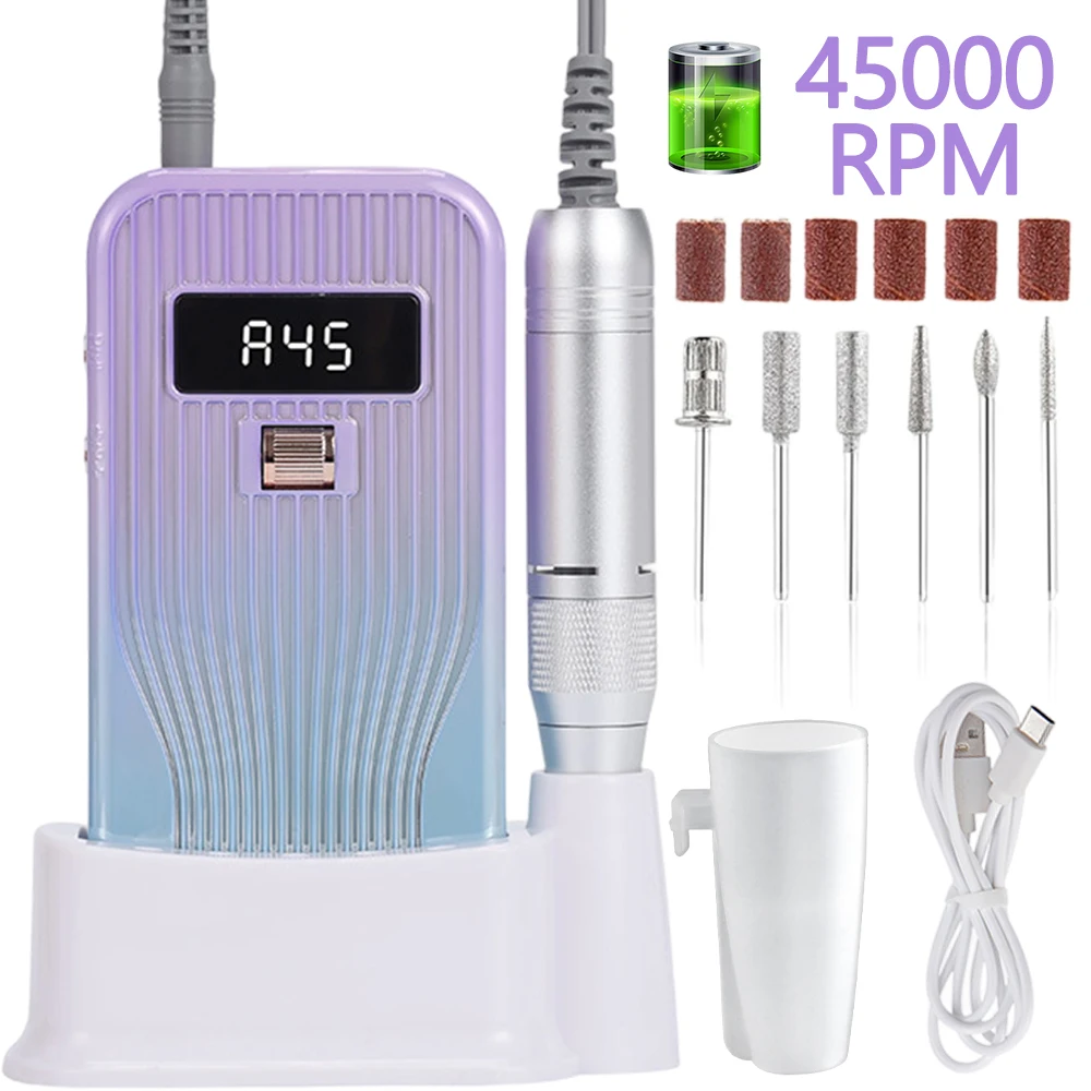 45000RPM Wireless Use Nail Drill Machine 2400mAh Nail Drill Milling Sander Nail Art Manicure Grinder Nail Polisher Cutter Kit