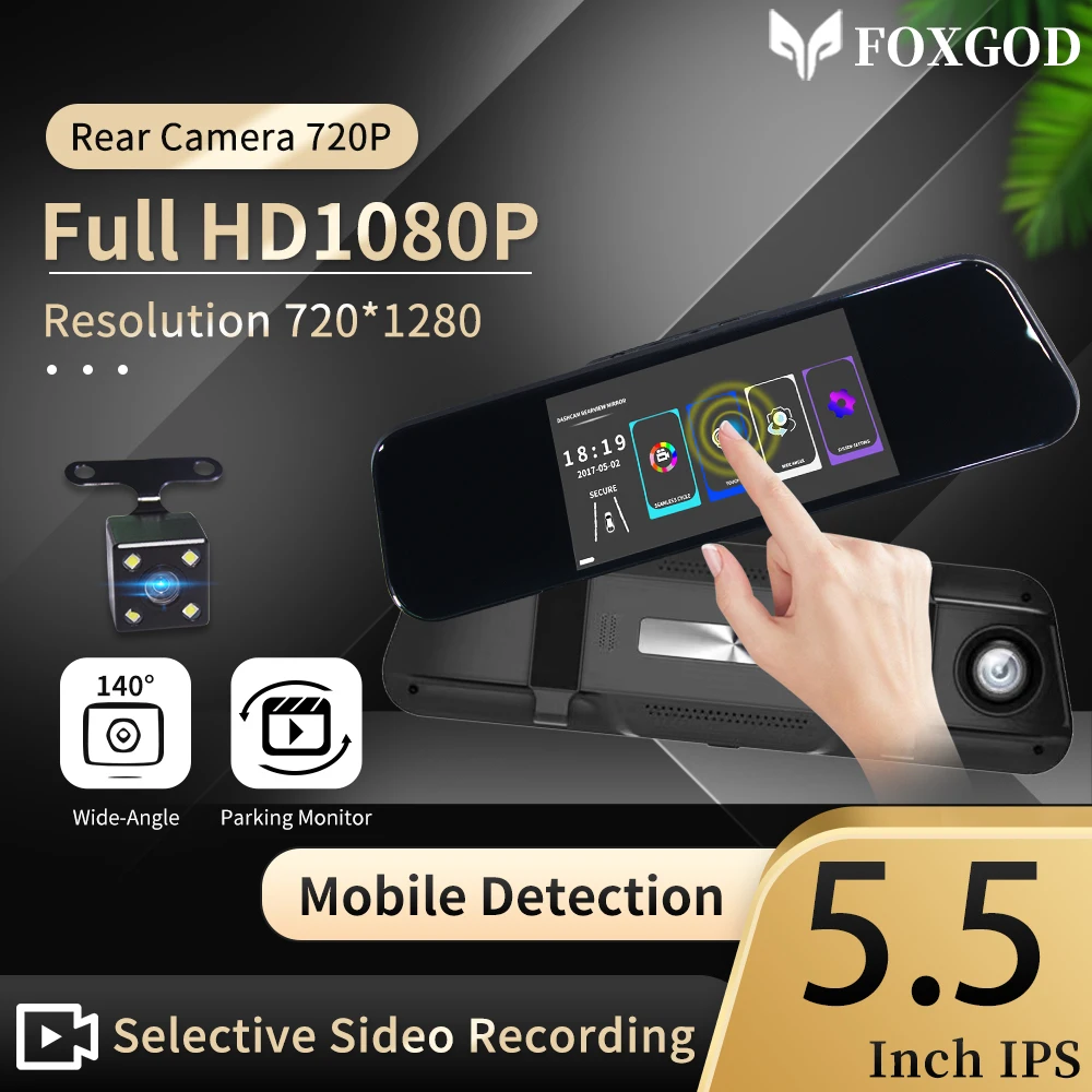 

1080P HD Car DVR Front Rear Dash Cam Rearview Mirror Touch Screen Dual Lens Night Vision Loop recording video Black Box