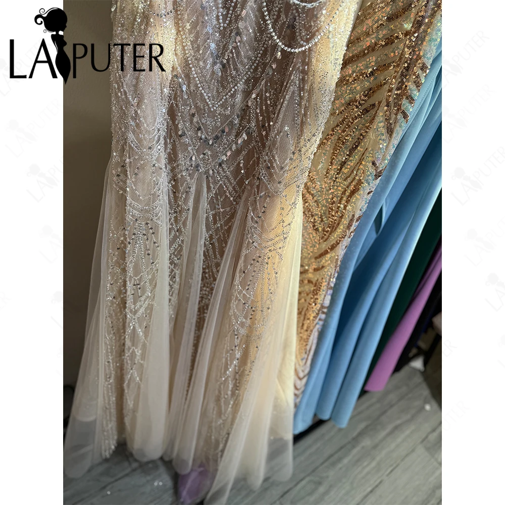 Luksusowe złote suknie wieczorowe w stylu syreny, zdobione kryształkami, z odkrytymi ramionami, sukienka na studniówkę, tiulowa spódnica, złota suknia formalna w stylu gwiazd, kolekcja 2026