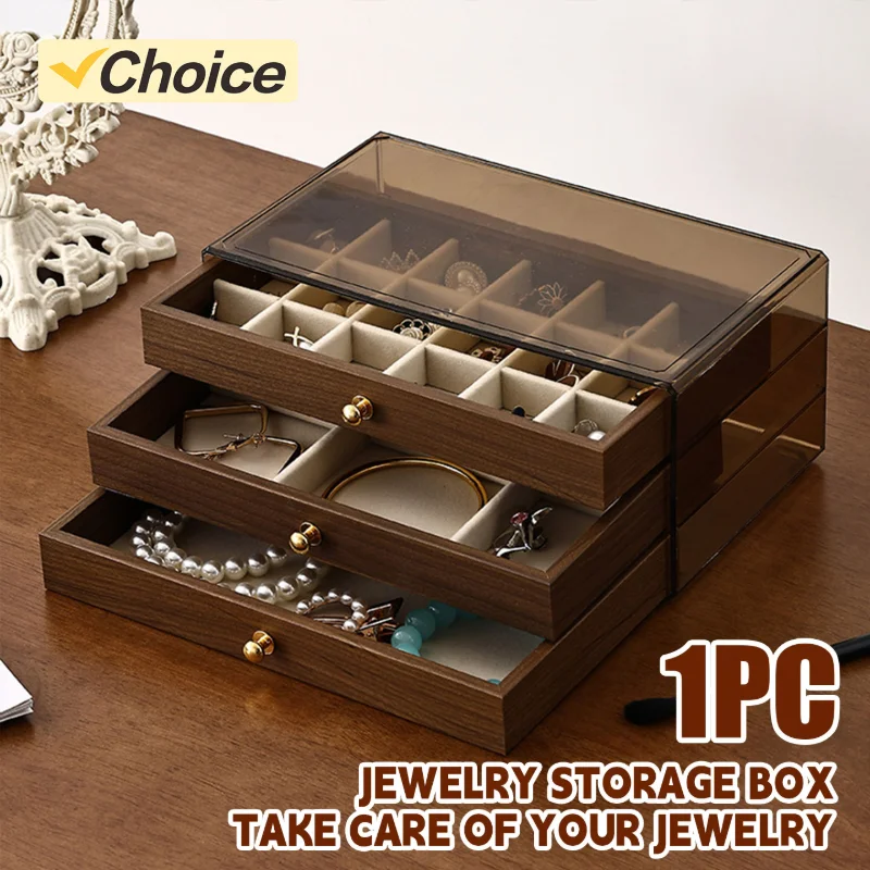 

1pc Multi-layer Large Capacity Drawer Style Brown Acrylic Jewelry Storage Box, Suitable For Various Jewelry Oxidation Prevention
