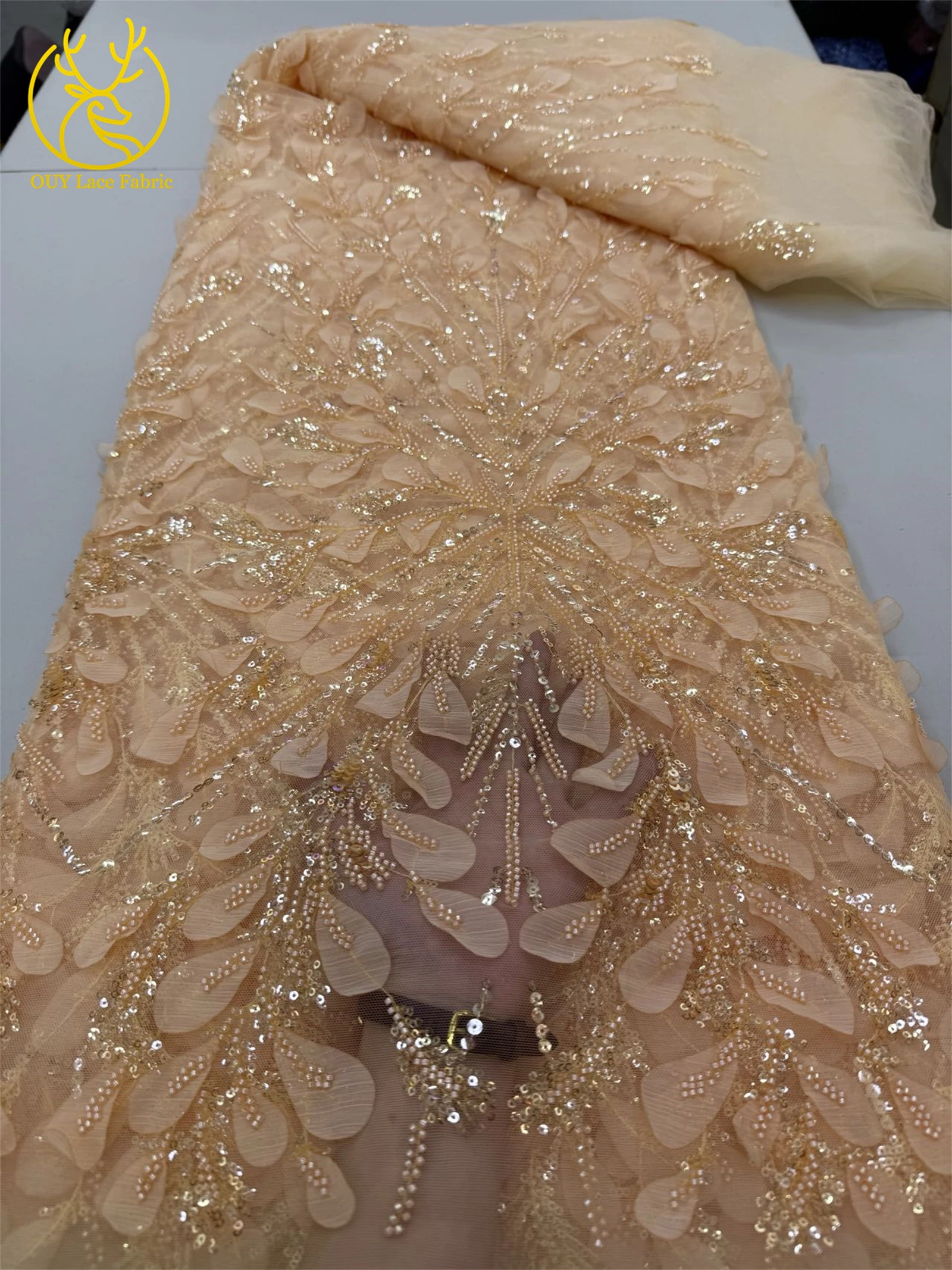 Tessuto di pizzo con perline africane eleganti 3D Paillettes da sposa nigeriane 2025 Tessuto di pizzo tulle francese Abiti da festa di nozze per le donne