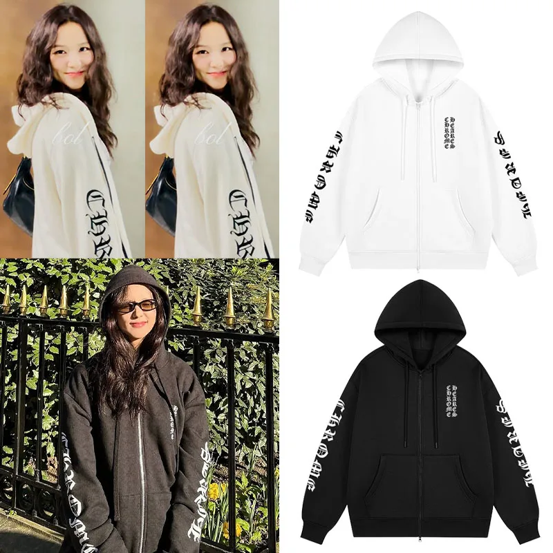 

Jisoo Unisex Loose Fit Hoodie Pure Cotton Fleece Lined Zipper Jacket Spring Autumn Winter Kangaroo Pocket Long Sleeve Sweatshirt