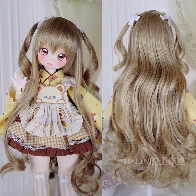 BJD Doll Wigs Hair High Temperature Long Wavy Hair 1/3 1/4 MDD Doll With Bangs White Gold Long Wigs Hair Accessories