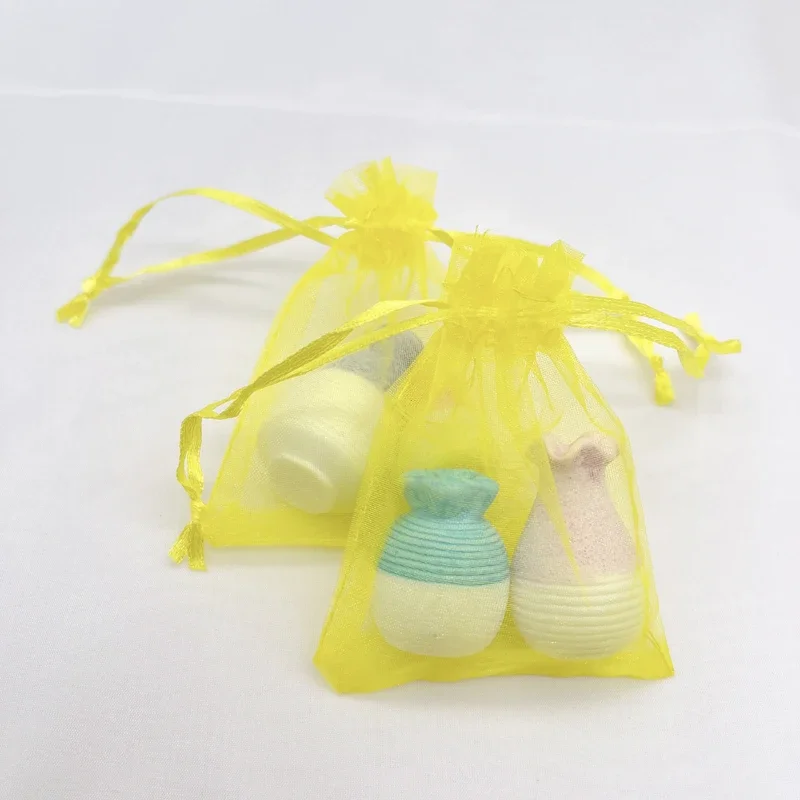 Custom Yellow Gift Bags, Wedding Packaging, Jewelry Drawstring Storage Bags, Organza Bag, Mesh Pouch, 100Pcs