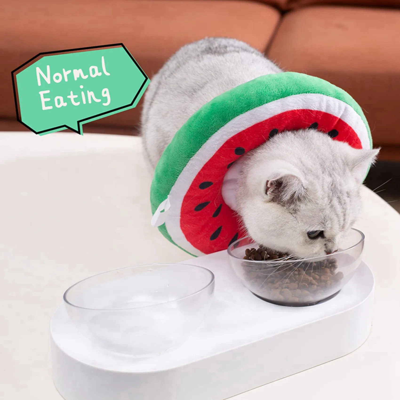 ABDJ-2X Adjustable Cat Cone Collar Soft, Cute Cats Recovery Collar, Cats Cones After Surgery For Kittens Watermelon Small