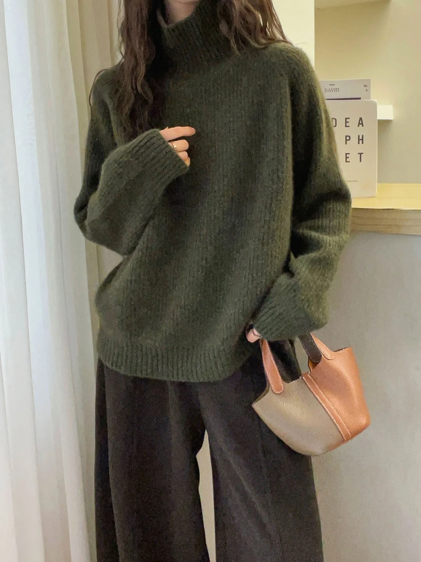 Sli Retro Gestrickte Lange Sve Weiche Reine Farbe Winter Pullover Casual Vielseitige Koreanische Sle Bequeme Lose Fit Top