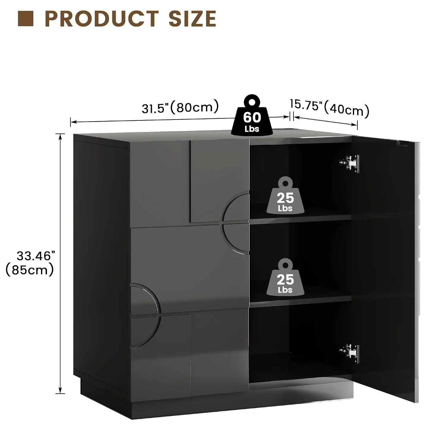 Gloss Black Accent Cabinet with Doors & Adjustable Shelves, Customized
