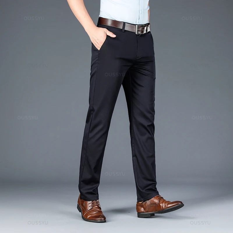 Frühling Sommer gerade Anzug Hosen Männer Baumwolle Business Stretch Königsblau Khaki schwarz dünne Büro formelle Hose männlich Größe 40 42