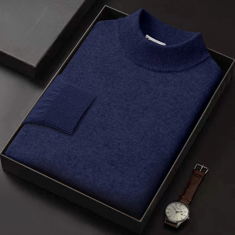 Men Knit Sweaters Wool Tops Pullover Half Turtleneck Man Clothing Asual Chic Design Winter Autumn Solid Loose  Vintage Sweater